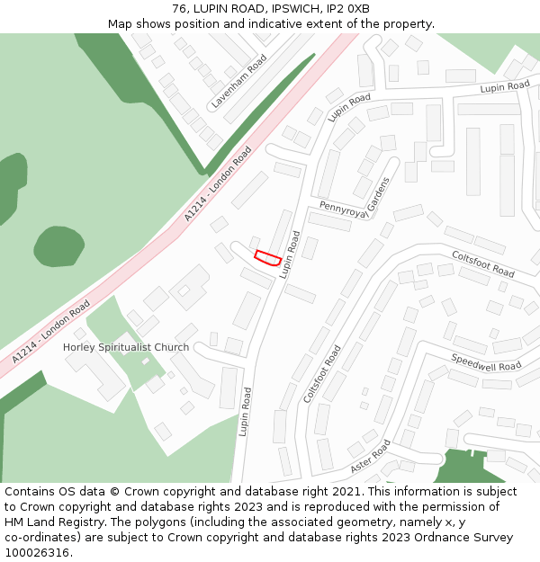 76, LUPIN ROAD, IPSWICH, IP2 0XB: Location map and indicative extent of plot