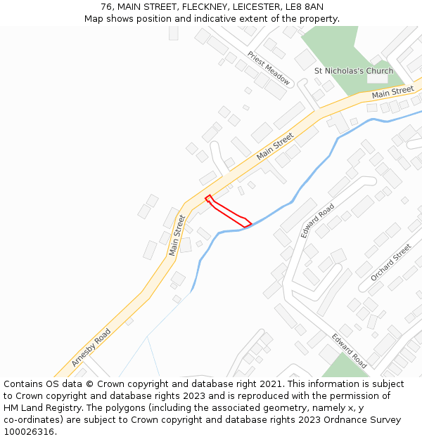 76, MAIN STREET, FLECKNEY, LEICESTER, LE8 8AN: Location map and indicative extent of plot