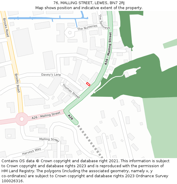 76, MALLING STREET, LEWES, BN7 2RJ: Location map and indicative extent of plot