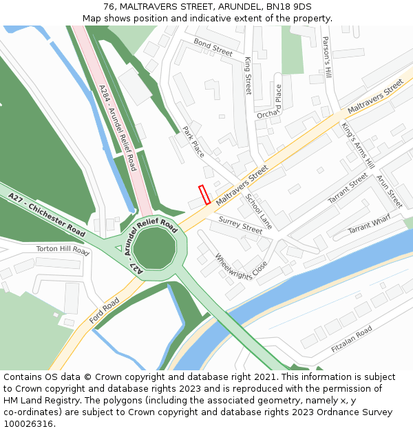 76, MALTRAVERS STREET, ARUNDEL, BN18 9DS: Location map and indicative extent of plot