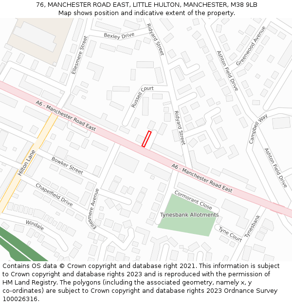 76, MANCHESTER ROAD EAST, LITTLE HULTON, MANCHESTER, M38 9LB: Location map and indicative extent of plot