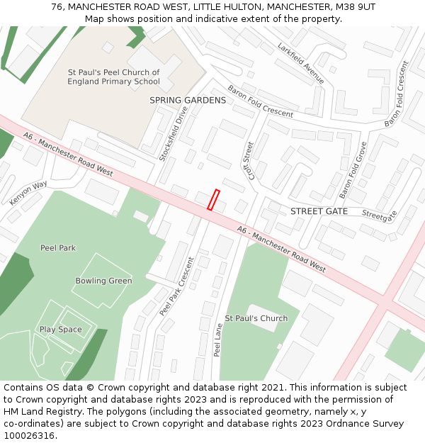 76, MANCHESTER ROAD WEST, LITTLE HULTON, MANCHESTER, M38 9UT: Location map and indicative extent of plot