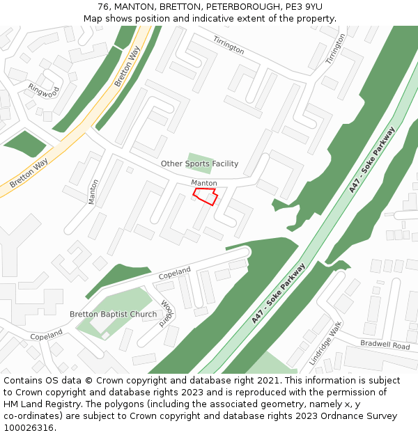 76, MANTON, BRETTON, PETERBOROUGH, PE3 9YU: Location map and indicative extent of plot