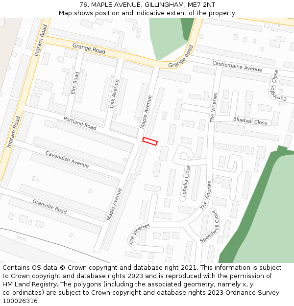 76, MAPLE AVENUE, GILLINGHAM, ME7 2NT: Location map and indicative extent of plot