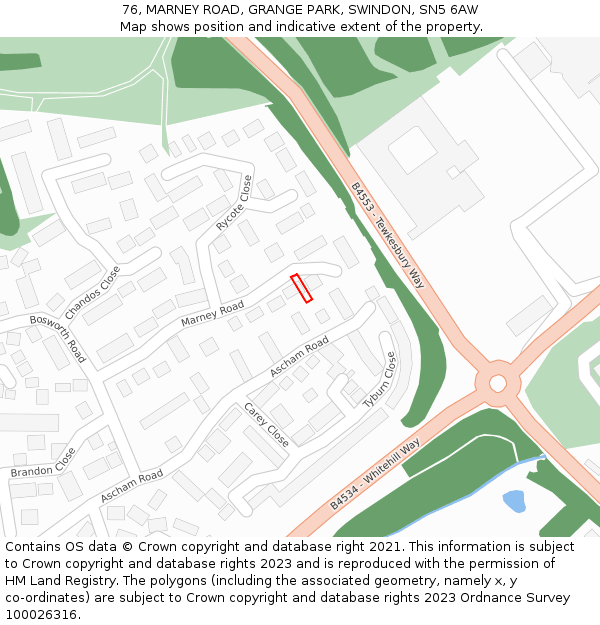 76, MARNEY ROAD, GRANGE PARK, SWINDON, SN5 6AW: Location map and indicative extent of plot