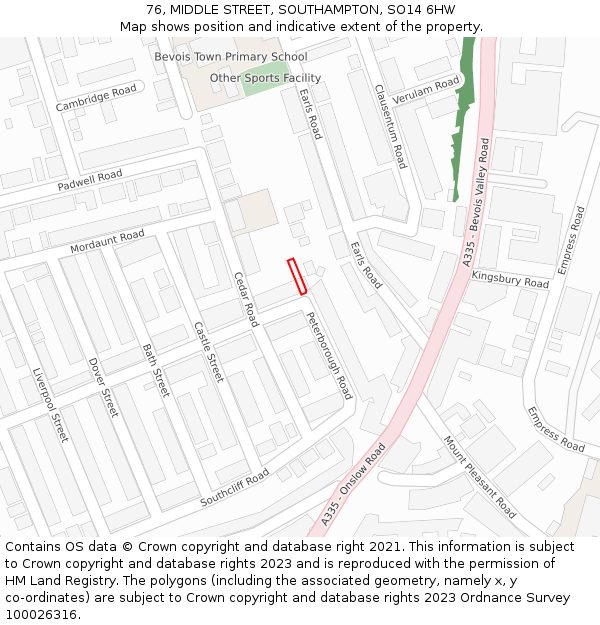 76, MIDDLE STREET, SOUTHAMPTON, SO14 6HW: Location map and indicative extent of plot