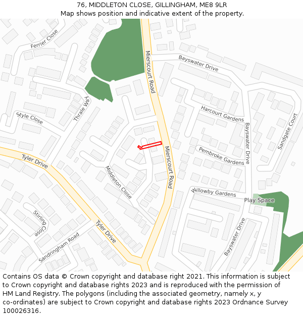 76, MIDDLETON CLOSE, GILLINGHAM, ME8 9LR: Location map and indicative extent of plot