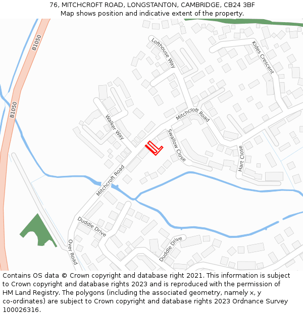 76, MITCHCROFT ROAD, LONGSTANTON, CAMBRIDGE, CB24 3BF: Location map and indicative extent of plot
