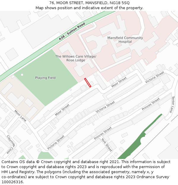 76, MOOR STREET, MANSFIELD, NG18 5SQ: Location map and indicative extent of plot