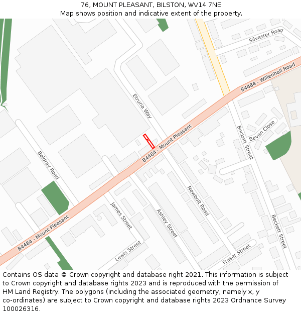 76, MOUNT PLEASANT, BILSTON, WV14 7NE: Location map and indicative extent of plot