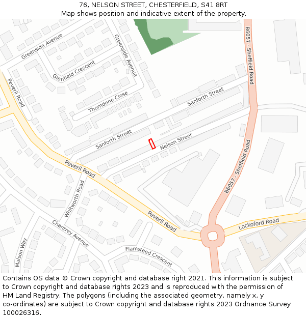 76, NELSON STREET, CHESTERFIELD, S41 8RT: Location map and indicative extent of plot