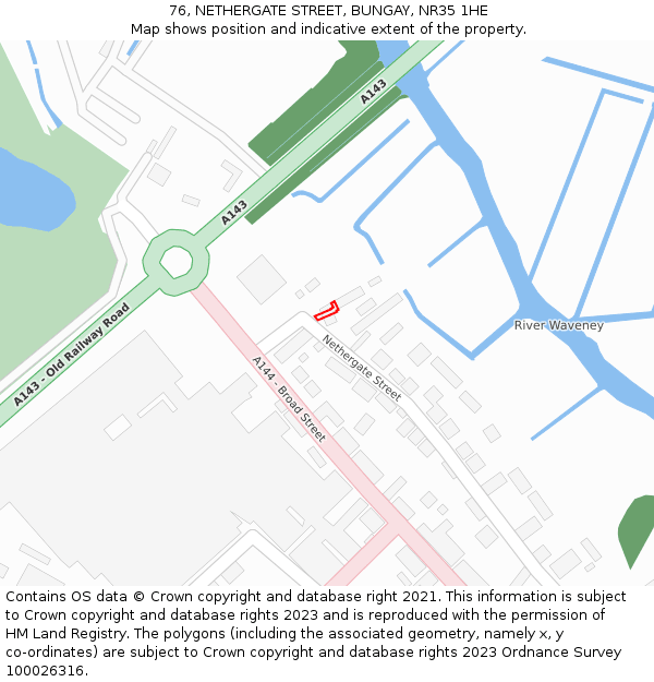 76, NETHERGATE STREET, BUNGAY, NR35 1HE: Location map and indicative extent of plot