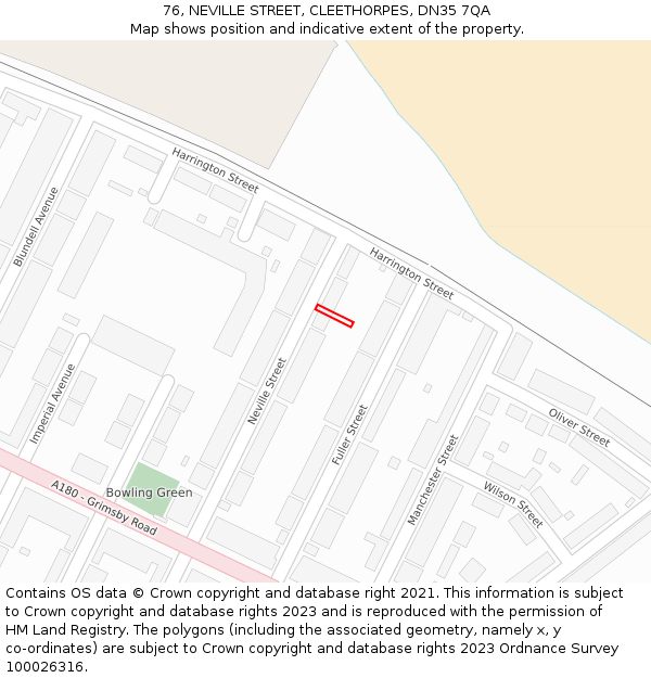 76, NEVILLE STREET, CLEETHORPES, DN35 7QA: Location map and indicative extent of plot