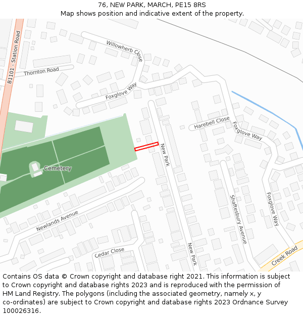 76, NEW PARK, MARCH, PE15 8RS: Location map and indicative extent of plot