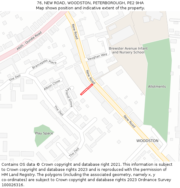 76, NEW ROAD, WOODSTON, PETERBOROUGH, PE2 9HA: Location map and indicative extent of plot