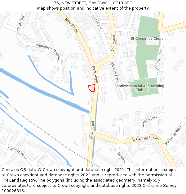 76, NEW STREET, SANDWICH, CT13 9BD: Location map and indicative extent of plot