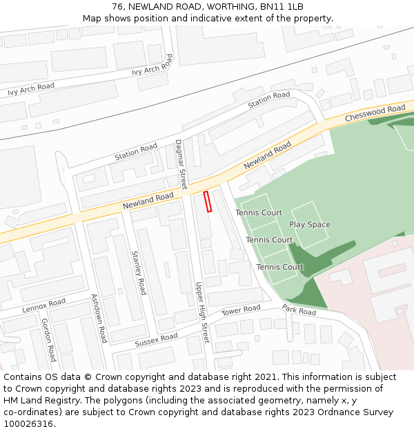 76, NEWLAND ROAD, WORTHING, BN11 1LB: Location map and indicative extent of plot