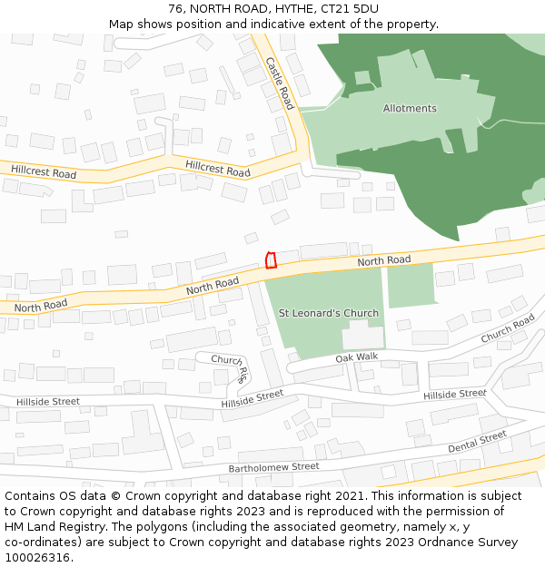 76, NORTH ROAD, HYTHE, CT21 5DU: Location map and indicative extent of plot