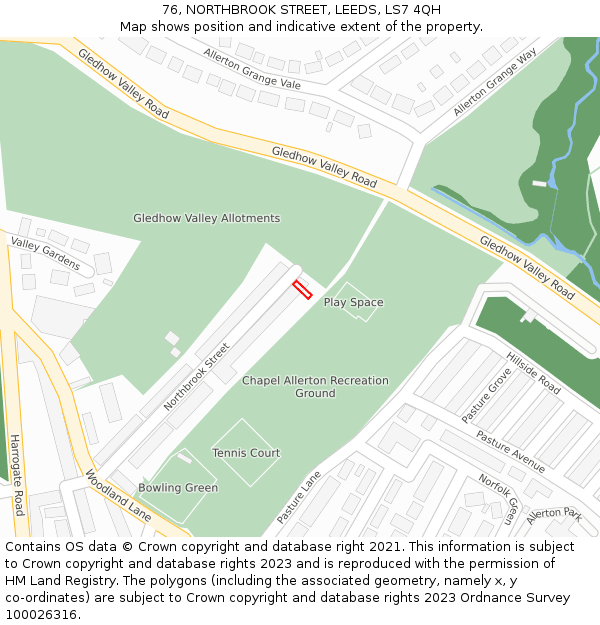 76, NORTHBROOK STREET, LEEDS, LS7 4QH: Location map and indicative extent of plot