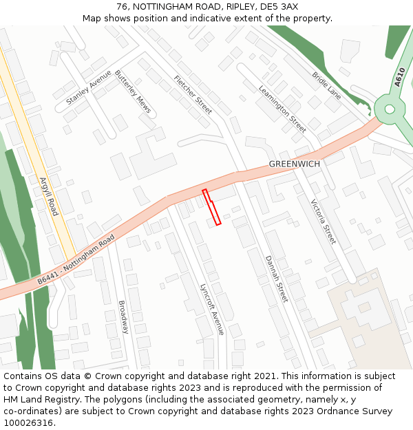 76, NOTTINGHAM ROAD, RIPLEY, DE5 3AX: Location map and indicative extent of plot
