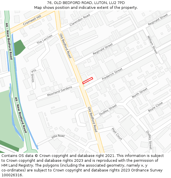 76, OLD BEDFORD ROAD, LUTON, LU2 7PD: Location map and indicative extent of plot