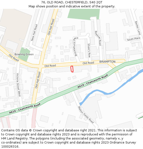 76, OLD ROAD, CHESTERFIELD, S40 2QT: Location map and indicative extent of plot