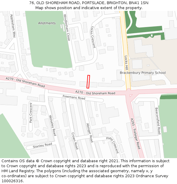 76, OLD SHOREHAM ROAD, PORTSLADE, BRIGHTON, BN41 1SN: Location map and indicative extent of plot