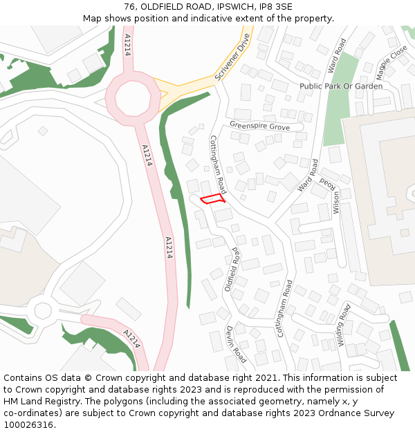 76, OLDFIELD ROAD, IPSWICH, IP8 3SE: Location map and indicative extent of plot