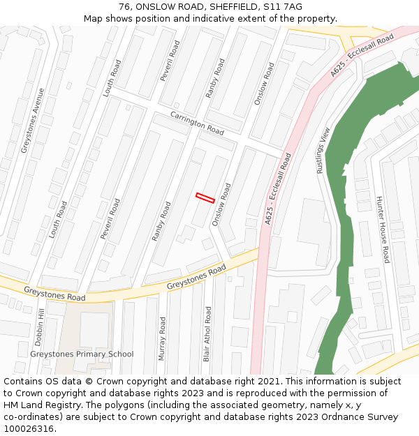 76, ONSLOW ROAD, SHEFFIELD, S11 7AG: Location map and indicative extent of plot