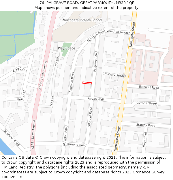 76, PALGRAVE ROAD, GREAT YARMOUTH, NR30 1QF: Location map and indicative extent of plot