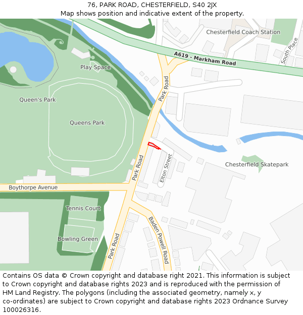 76, PARK ROAD, CHESTERFIELD, S40 2JX: Location map and indicative extent of plot