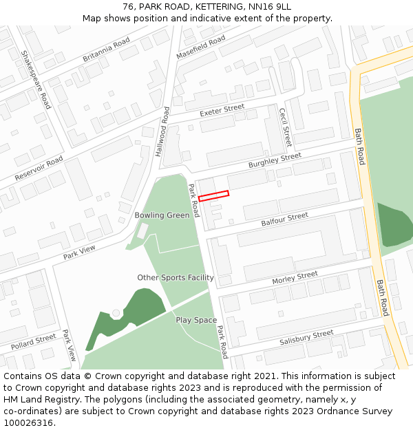 76, PARK ROAD, KETTERING, NN16 9LL: Location map and indicative extent of plot