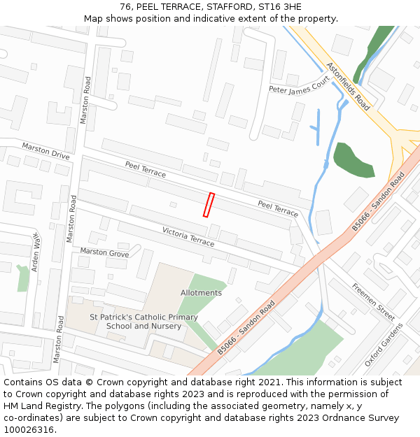 76, PEEL TERRACE, STAFFORD, ST16 3HE: Location map and indicative extent of plot