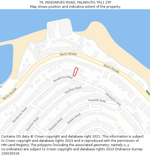 76, PENDARVES ROAD, FALMOUTH, TR11 2TP: Location map and indicative extent of plot