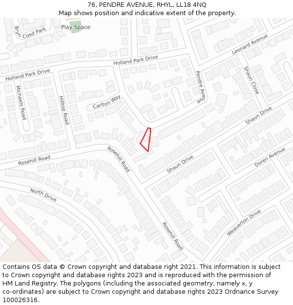 76, PENDRE AVENUE, RHYL, LL18 4NQ: Location map and indicative extent of plot