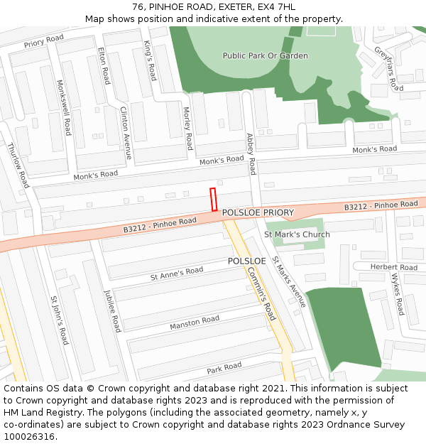 76, PINHOE ROAD, EXETER, EX4 7HL: Location map and indicative extent of plot