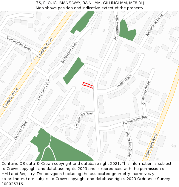 76, PLOUGHMANS WAY, RAINHAM, GILLINGHAM, ME8 8LJ: Location map and indicative extent of plot
