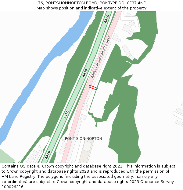 76, PONTSHONNORTON ROAD, PONTYPRIDD, CF37 4NE: Location map and indicative extent of plot
