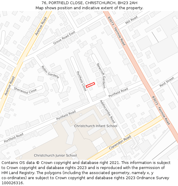 76, PORTFIELD CLOSE, CHRISTCHURCH, BH23 2AH: Location map and indicative extent of plot