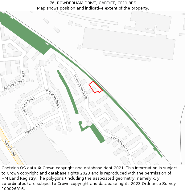 76, POWDERHAM DRIVE, CARDIFF, CF11 8ES: Location map and indicative extent of plot