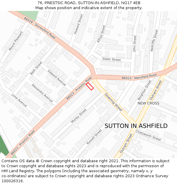 76, PRIESTSIC ROAD, SUTTON-IN-ASHFIELD, NG17 4EB: Location map and indicative extent of plot