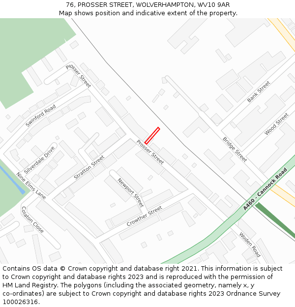 76, PROSSER STREET, WOLVERHAMPTON, WV10 9AR: Location map and indicative extent of plot