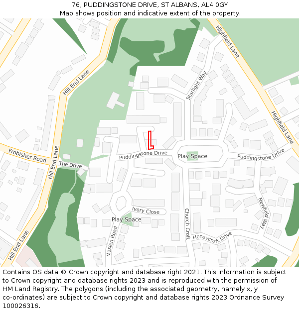 76, PUDDINGSTONE DRIVE, ST ALBANS, AL4 0GY: Location map and indicative extent of plot