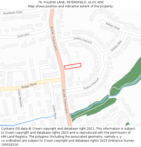 76, PULENS LANE, PETERSFIELD, GU31 4DE: Location map and indicative extent of plot