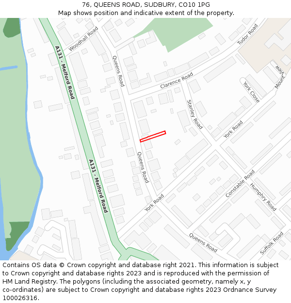 76, QUEENS ROAD, SUDBURY, CO10 1PG: Location map and indicative extent of plot