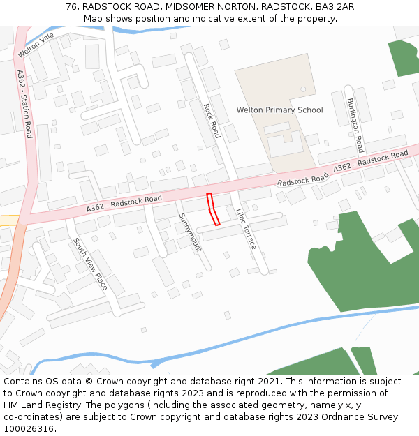 76, RADSTOCK ROAD, MIDSOMER NORTON, RADSTOCK, BA3 2AR: Location map and indicative extent of plot