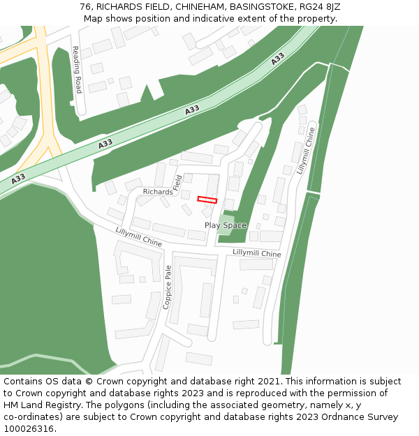 76, RICHARDS FIELD, CHINEHAM, BASINGSTOKE, RG24 8JZ: Location map and indicative extent of plot