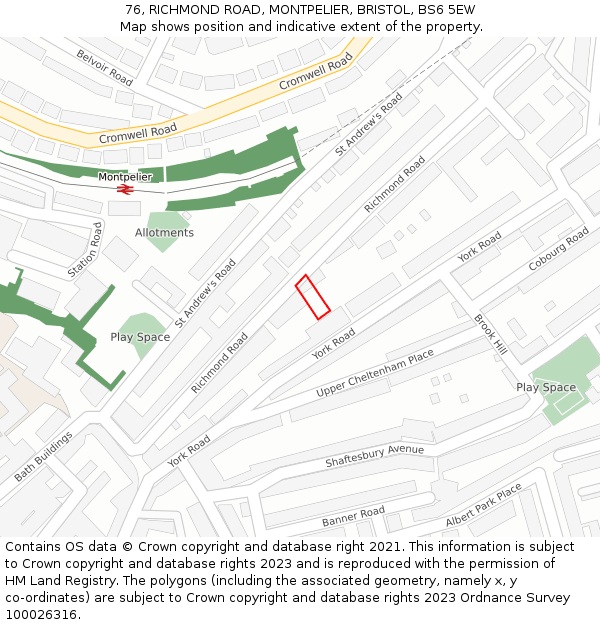 76, RICHMOND ROAD, MONTPELIER, BRISTOL, BS6 5EW: Location map and indicative extent of plot