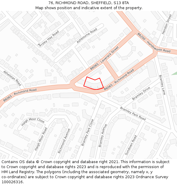 76, RICHMOND ROAD, SHEFFIELD, S13 8TA: Location map and indicative extent of plot