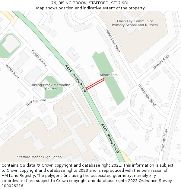 76, RISING BROOK, STAFFORD, ST17 9DH: Location map and indicative extent of plot